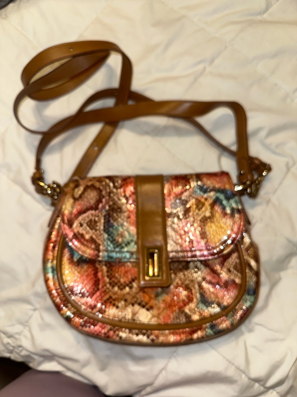 Brahmin Multicolor Snakeskin Crossbody with Brown Strap